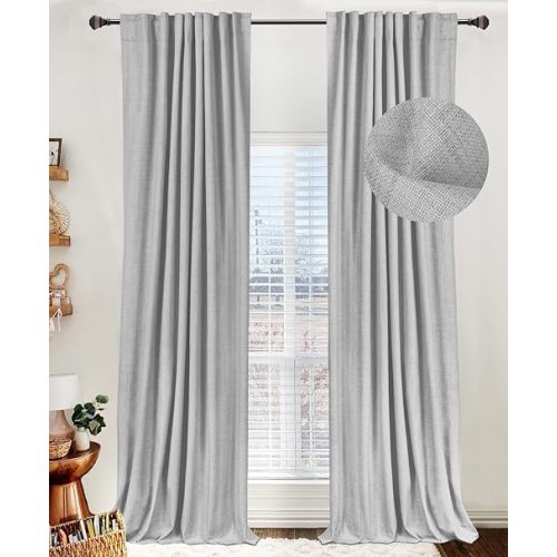 100% Blackout Shield Linen Blackout Curtains for Bedroom 72 Inches Long, Back Tab/Rod Pocket Living Room Drapes, Thermal Insulated Blackout Curtains 2 Panels Set, 50" W x 72" L, Grey