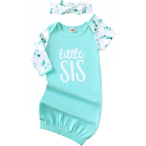 AMAWMW Newborn Baby Girl Little Sister Sleeper Gown Stripe Long Sleeve Nightgown Pajamas Gifts Stuff Essential Outfit