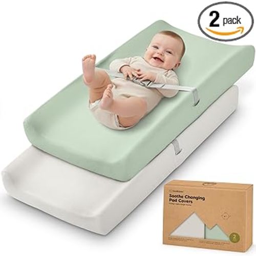 2-Pack Organic Changing Pad Covers for Girl, Boy, Neutral - 100% Cotton Changing Table Pad Cover, Soft Baby Nursery Diaper Changing Pad Sheets, Contour Changing Pads Liners, Change Pad Cover (Sage)