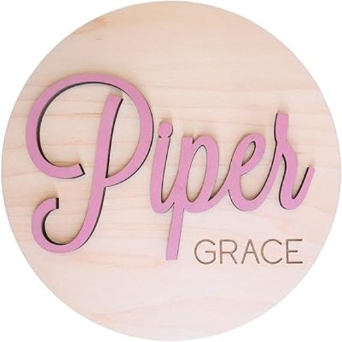 Custom Baby Name Announcement Disc, Wooden Hospital Birth Photo Prop, 30 Colors & Multiple Font Options, Personalized Welcome New Baby Name Sign, 4-8 Inches