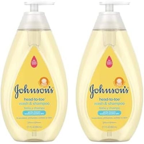 Johnson's Head-to-Toe Gentle Tear-Free Baby & Newborn Wash & Shampoo, Sulfate-, Paraben- Phthalate- & Dye-Free, Hypoallergenic Wash for Sensitive Skin & Hair, 27.1 fl. Oz (Pack of 2)