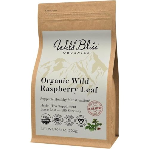 Wild Bliss Organic Red Raspberry Leaf Tea Pregnancy and Menstrual Support - Loose Leaf Herbal Tea - 7 Ounces - 100 Servings