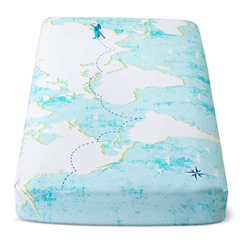 Cloud Island World Map Light Blue Fitted Crib Sheet