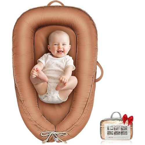 Baby Lounger - Infant Lounger for Newborn 0-24 Months, Waterproof Inner Cover and Pure Cotton Breathable Baby Nest Cover, Newborn Essentials for Baby Boys&Girls, Portable Baby Bed for Home and Travel