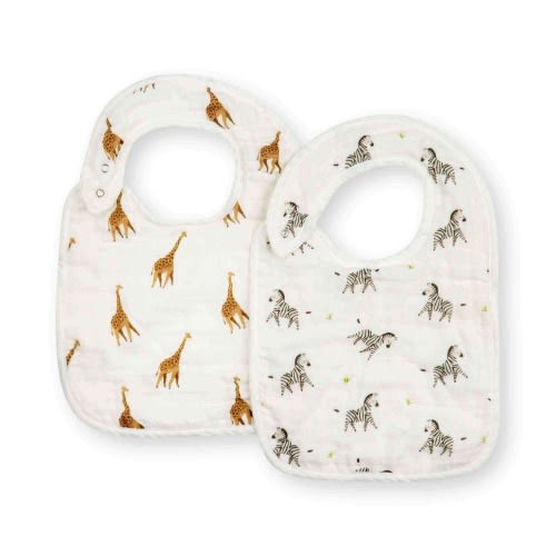 Snap Baby Bibs, Drooling, Teething, Giraffe Zebra, Bamboo Muslin