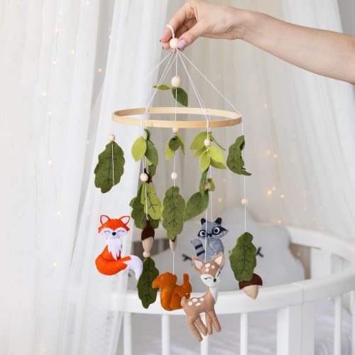 Woodland baby crib mobile, Forest animals mobile, Woodland nursery mobile girl, Baby mobile forest, Fox Squirrel Raccoon Deer baby mobile
