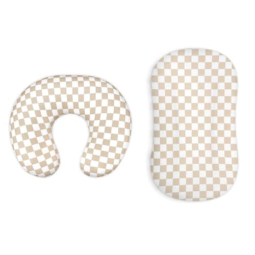 DILIMI Nursing Pillow Cover and Baby Lounger Cover, Comfortable Slipcover Newborn Lounger Cover for Boys Girls, Light Brown Checkerboard (Pillow Not Include)