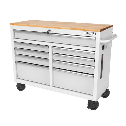 Kobalt 46.1-in L x 37.2-in H 9 -Drawers Rolling White Wood Work Bench