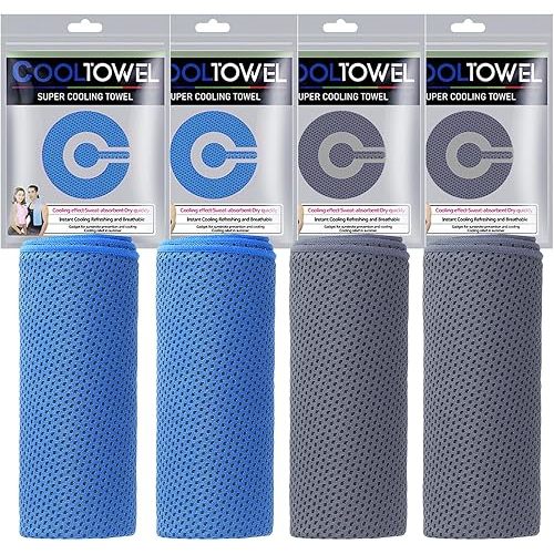 4Pack Cooling Towel 40"x12" Ice Towel for Neck, Microfiber Cool Towel, Soft Breathable Chilly Towel for Yoga, Sports, Golf, Gym, Camping, Running, Fitness, Workout (Dark Blue/Dark Grey)