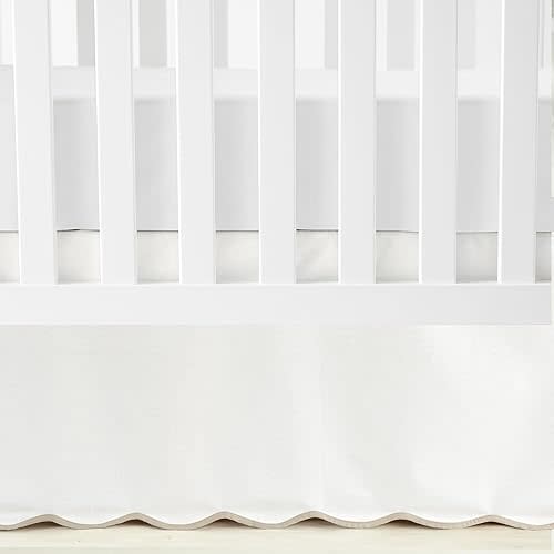 Lush Decor - Crib Skirt, Soft Cotton, Ideal for Classic Nursery Decor, Coastal Chic Desigb with Scalloped Edge (Neutral, 25" x 52" x 16")