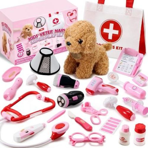 Joyfy 22 PCS Veterinarian Playset Doctor Kit for Kids Girls, Vet Kit Pretend Play with Dog Toy for Toddlers 3 4 5 6, Easter Christmas Birthday Gifts