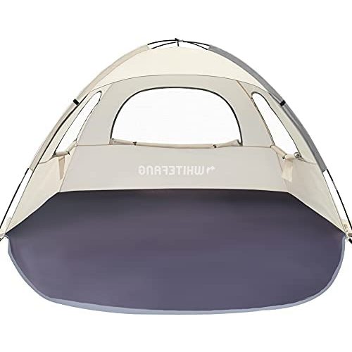 WhiteFang Beach Tent Anti-UV Portable Sun Shade Shelter for 3 Person, Extendable Floor with 3 Ventilating Mesh Windows Plus Carrying Bag, Stakes and Guy Lines