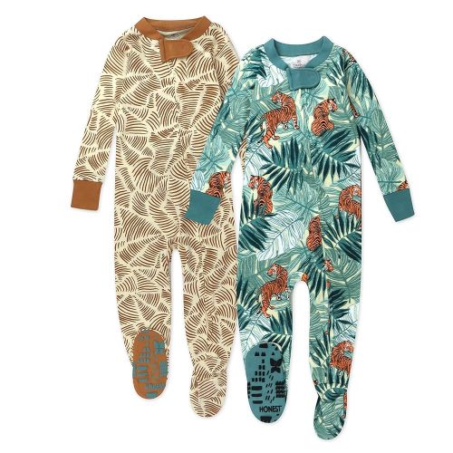 HonestBaby 2-Pack Non-Slip Footed Pajamas One-Piece Sleeper Jumpsuit Zip-Front Pjs 100% Organic Cotton for Baby Girls