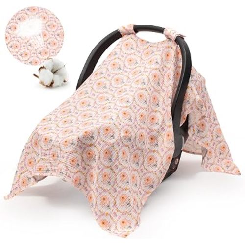 SERAPHY Muslin Car Seat Cover Baby, Universal Carseat Covers Baby Girl Boy