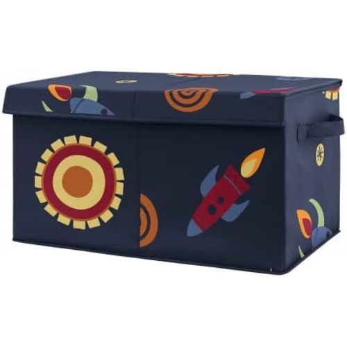 Sweet Jojo Designs Space Galaxy Planets Boy Small Fabric Toy Bin Storage Box Chest For Baby Nursery or Kids Room - Navy Blue Star and Moon Rocket Ship