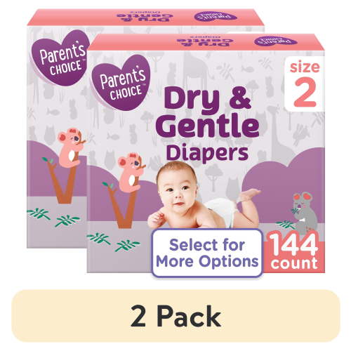 (2 pack) Parent's Choice Dry & Gentle Diapers Size 2, 144 Count (Select for More Options)