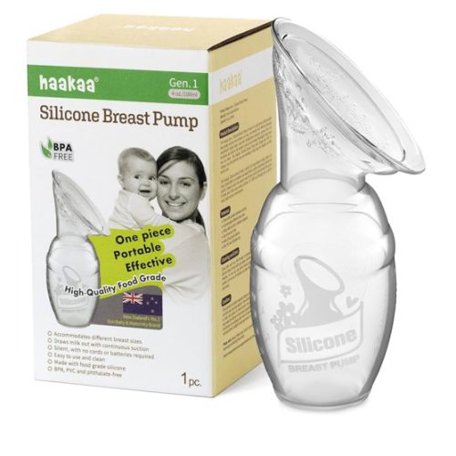 haakaa Manual Breast Pump for Breastfeeding, Silicone, Clear 4oz/100ml