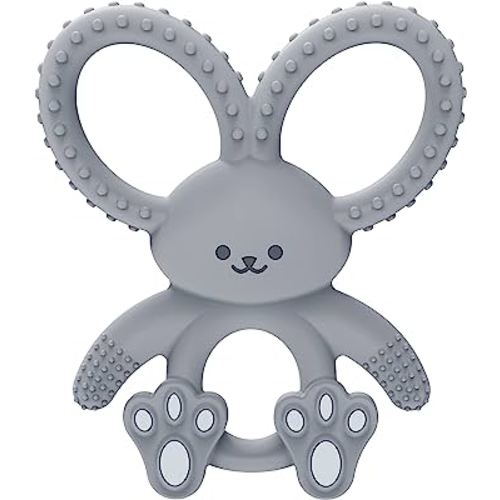 Dr. Brown's Flexees Gray Bunny, Soft 100% Silicone Baby Teether, BPA Free, 3m+