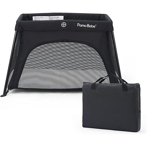 Pamo babe Mini Travel Crib, Portable and Easy to Carry Baby Playard, Lightweight Playard for Baby with Soft Mattress Pad(Black)