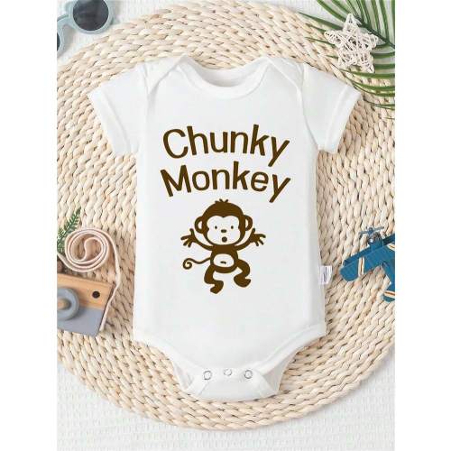 CHUNKY MONKEY Print Funny Baby Romper Casual Comfortable Short Sleeve Newborn Clothes Cotton Fashion Triangle Jumpsuit | SHEIN USA