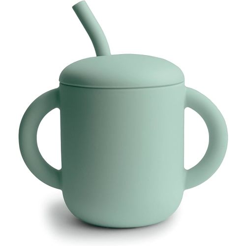 mushie 100% Silicone Training Cup & Straw for Toddlers | 6 Months+ (Cambridge Blue)