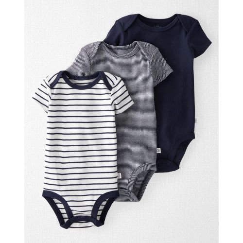 3-Pack Organic Cotton Bodysuits - Blue