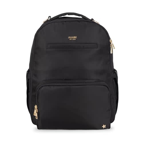 JuJuBe New Classic Diaper Bag Backpack with Portable Changing Pad, Stroller Straps, Large Travel Backpack for Boy or Girl, Carrying Baby Bottles, Wipes, Diapers, Pacifiers, Black, Mothers Day GIft