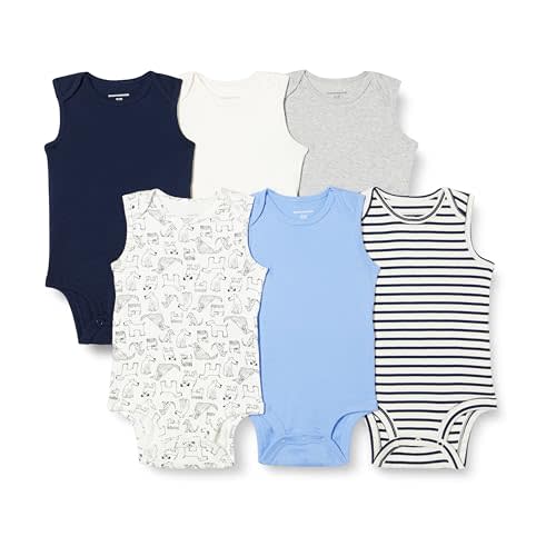 Amazon Essentials Unisex Babies' Sleeveless Bodysuits, Pack of 6