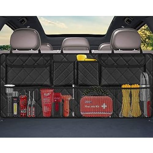 Femuar Car Trunk Organizer,Large Capacity Backseat Trunk Organizer(42"*18"),Collapsible Car Storage Bag with 8 Pocekt,Car Organizer for SUV/MPV/Truck - Black