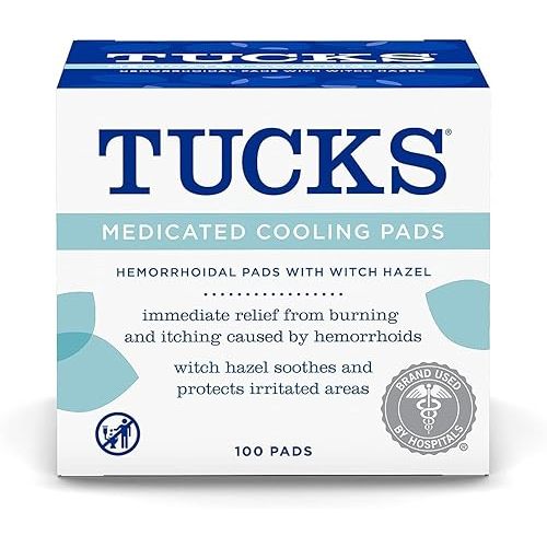 TUCKS Medicated Cooling Pads, 100 Count – Pads with Witch Hazel, Cleanses Sensitive Areas, Protects from Irritation, Hemorrhoid Treatment, Medicated Pads Used By Hospitals