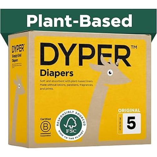 DYPER - Baby Diapers Hypoallergenic Cloth Alternative Day & Overnight Protection - Made with Plant-Based* & Honest Ingredients - Size 5 (120 Count)