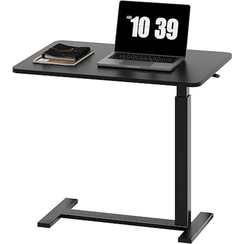 Sweetcrispy Overbed Bedside Table with Wheels, Adjustable Hospital & Home Use Bed Table, Rolling Laptop Table, Mobile Standing Desk, Black