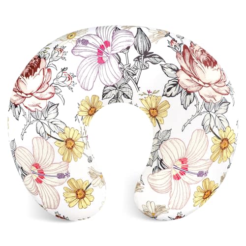 HNHUAMING Floral Nursing Pillow Cover, Breastfeeding Pillow Slipcover for Baby Girls, Soft Snug Fits On Newborn Feeding Pillow Case