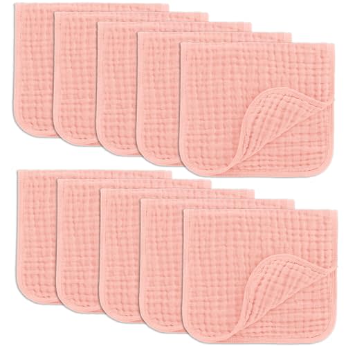 Comfy Cubs Muslin Burp Cloths Set Large 100% Cotton Hand Washcloths for Babies, Baby Essentials 6 Layers Extra Absorbent and Soft Boys & Girls Baby Bibs & Burp Cloths Set (Lace, 10-Pack, 20" X10")