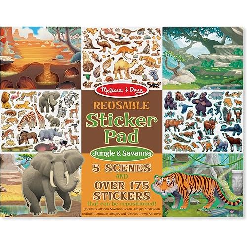 Melissa & Doug Reusable Sticker Pad: Jungle and Savanna - 175+ Stickers, 5 Scenes