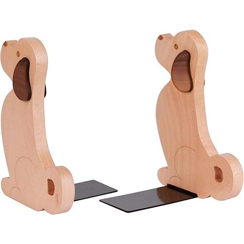 Book Ends - Decorative Puppy Dog Wooden Bookends for Kids, Book Ends for Shelves Office, 1 Pair Style 01