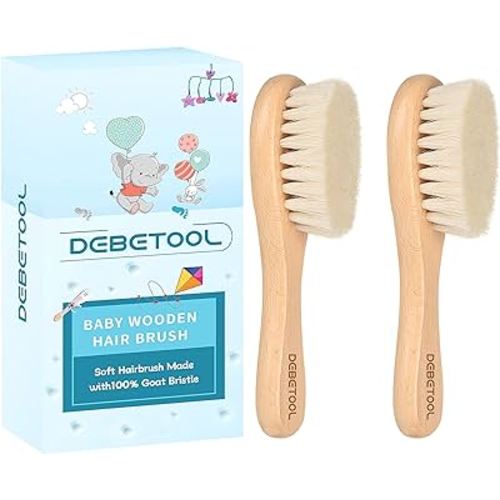 Baby Hair Brush - 2 piece Baby Hair Brush With Premium Goat Bristle, Natural Wooden Baby Hair Brush for Newborns & Toddlers, Ideal For Cradle Cap