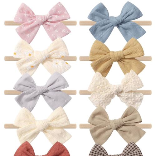 doboi 10PCS Baby Girls Headbands Hair Bows Nylon Linen Hairbands Handmade Hair Accessories for Newborn Infant Toddlers Little Girl and Kids