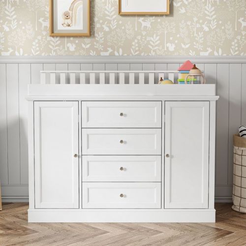 Famapy White Changing Table Dresser – Spacious Nursery Organizer with Drawers & Cabinets for Diapers, Clothes & Toys