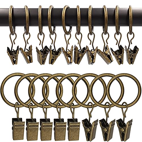 AMZSEVEN 100 Pack Metal Curtain Rings with Clips, Drapery Clips with Rings, Drapes Rings 1 inch Inner Diameter, Fits Diameter 5/8 inch Curtain Rods, Vintage Bronze