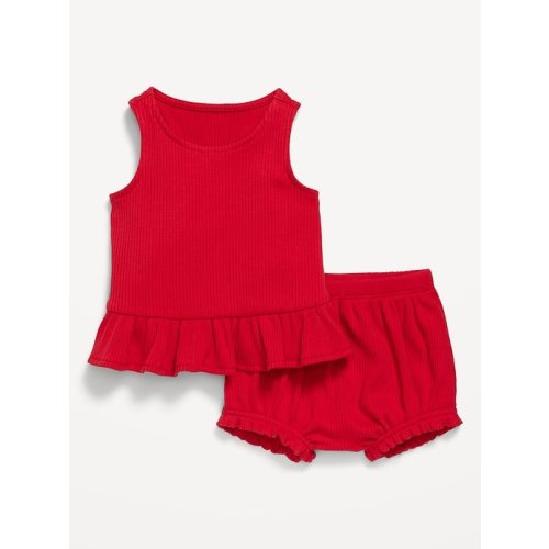 Sleeveless Ribbed Ruffle-Trim Top and Shorts Set for Baby