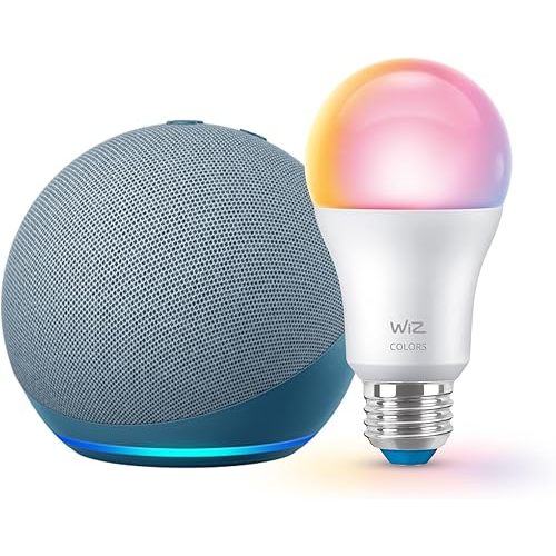 Echo Dot with WiZ 60W A19 LED Smart Color Bulb - Connects to Your Wi-Fi - E26 Base - Control with Voice or App - Matter Compatible