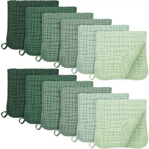 Muslin Burp Cloths for Baby 100% Cotton Burping Cloths for Boys Girls Large 20''X10'' Extra Soft and Absorbent 12 Pack - Gradient Green