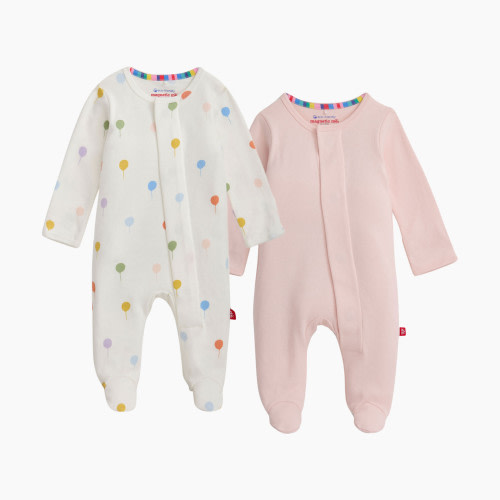 Magnetic Me Organic Cotton Magnetic Footie 2 Pack Bundle - Pink Balloons, Newborn