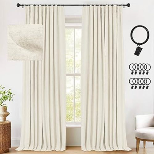 INOVADAY Thermal Sliding Door Curtains 100% Blackout Curtains for Bedroom, Sliding Glass Door Drapes Extra Wide for Patio Linen Textured Farmhouse Window Treatment, Light Cream, 1 Panel, W50xL90