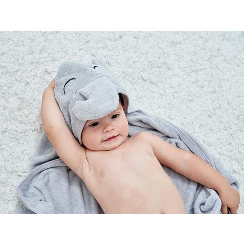 HIPHOP PANDA Hooded Towel - Rayon Made from Bamboo, Bath Towel with Bear Ears for Newborn, Babie, Toddler, Infant - Absorbent Large Baby Towel - Grey Elephant, 30 x 30 Inch