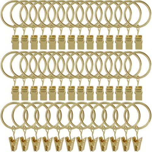 40 Pack Curtain Rings with Clips, Curtain Clip Rings Hooks, Bow Hanger Clips for Hanging Drapery Drapes Bows, Ring 1.26 inch Interior Diameter, Fits up to 1" Rod, Gold