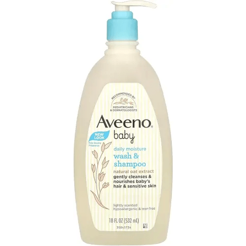 Aveeno Baby Daily Moisture Gentle Body Wash & Shampoo with Oat Extract, 2-in-1 Baby Bath Wash & Hair Shampoo, Tear- & Paraben-Free for Hair & Sensitive Skin, Lightly Scented, 18 fl. oz