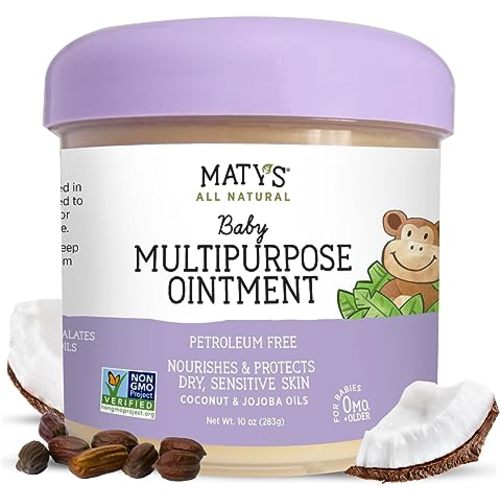 Matys Multipurpose Baby Ointment, All Over Gentle Skin Protection for Newborns & Up, Soothes Dry Irritated Skin, Diaper Area, Dry Scalp, Drool Irritation, Petroleum Free, Fragrance Free, 10 oz tub - 10 Ounce (Pack of 1)