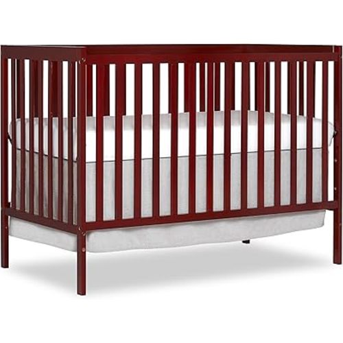 Dream On Me Synergy 5-In-1 Convertible Crib In Cherry, JPMA & Greenguard Gold Certified, Constructed out of solid reclaimed New Zealand Pine wood, Features 3 mattress height settings